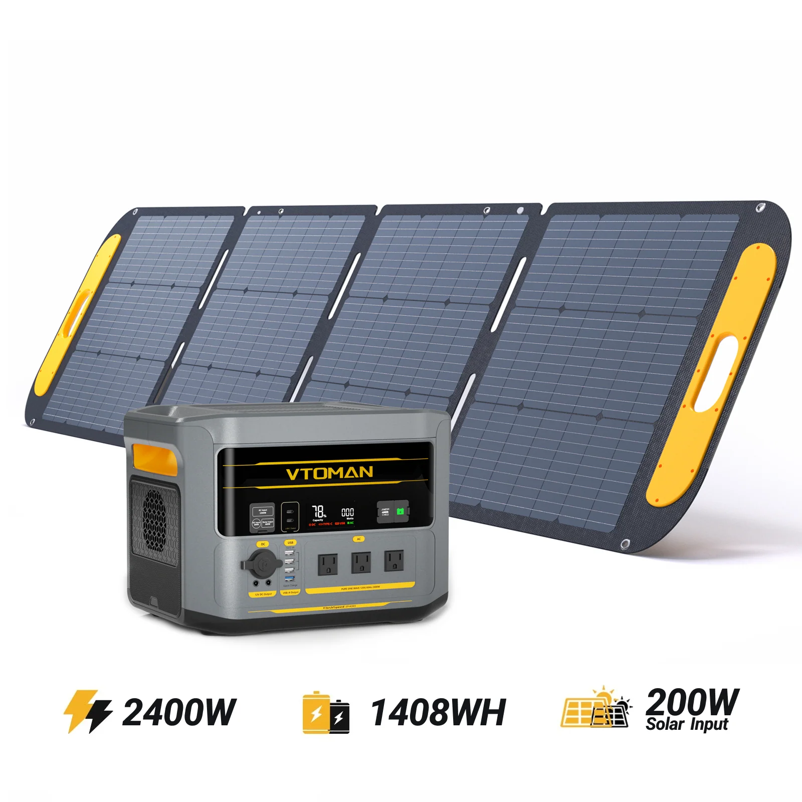 VTOMAN FlashSpeed 2400 with 200W pro Solar Panel