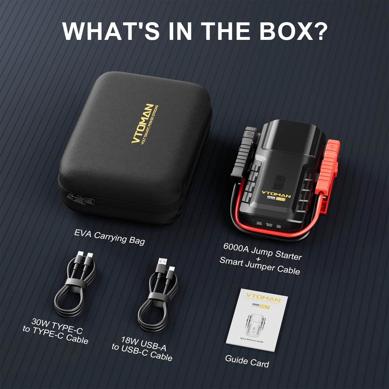 VTOMAN VL7 6000A Jump Starter Upgraded with LiFePO4 Battery,24000mAh Portable Car Battery Booster (All Gas/10L Diesel),12V Jump Box Power Pack with USB-A,Type-C & DC Output,LED Light,EVA Bag - Image 10