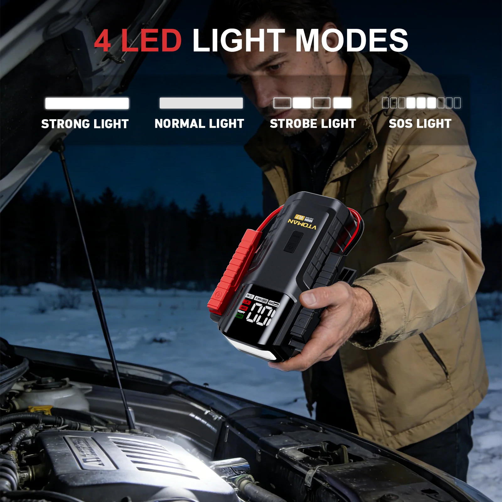 VTOMAN VL7 6000A Jump Starter Upgraded with LiFePO4 Battery,24000mAh Portable Car Battery Booster (All Gas/10L Diesel),12V Jump Box Power Pack with USB-A,Type-C & DC Output,LED Light,EVA Bag - Image 7